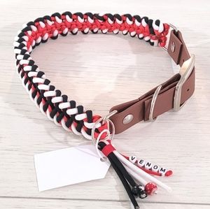 1" Paracord Dog Collar with Adjustable Adapter - Red, White and Black
